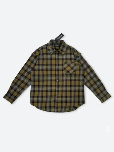 DRAINED FRAY WARP FLANNEL SHIRT:ドレインド フレイ ワープ フランネル シャツ