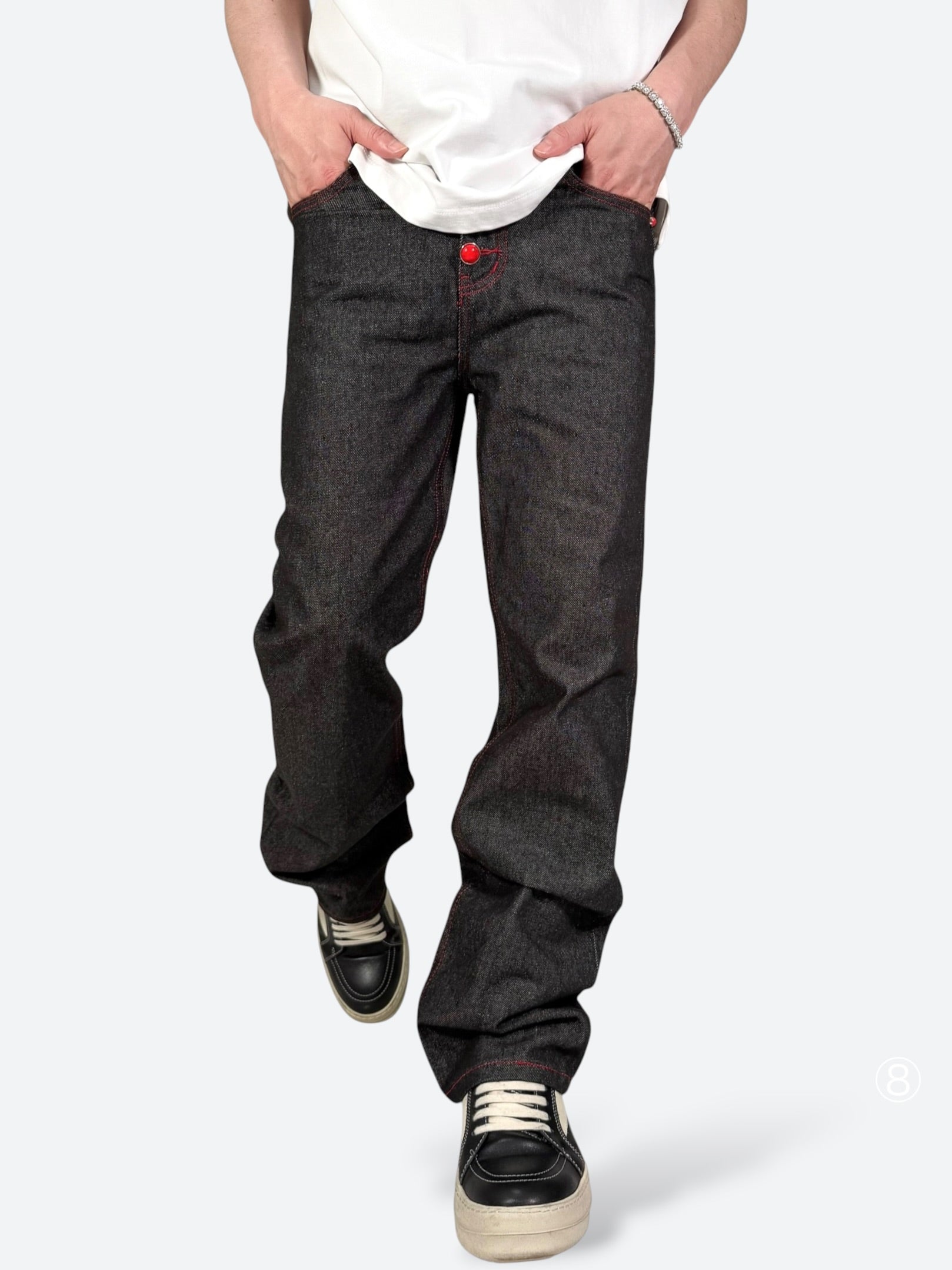 CRIMSON STITCH RUBY GLASS STRAIGHT DENIM：クリムゾン ステッチ