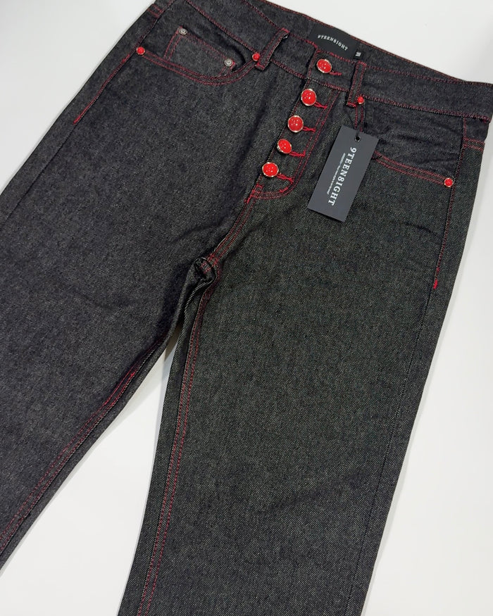 CRIMSON STITCH RUBY GLASS STRAIGHT DENIM：クリムゾン ステッチ ルビー グラス ストレート デニム