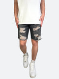 RETRO WASH DAMAGED DENIM SHORT：レトロウォッシュダメージショートデニム