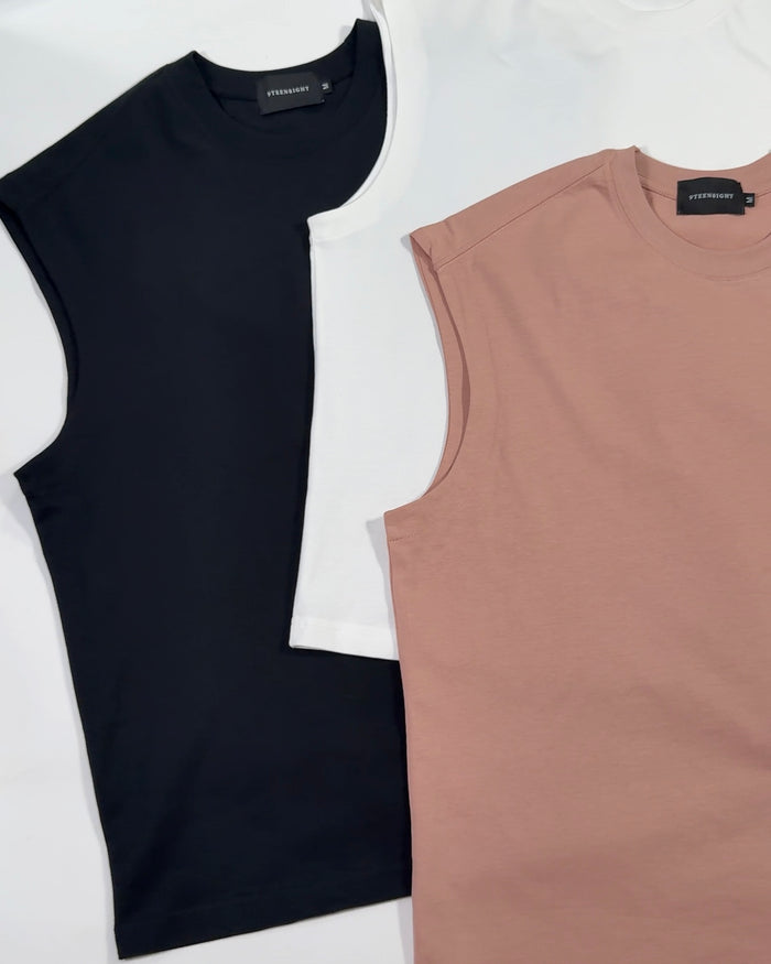 SOFT DRAPE SLEEVELESS BOXY TEE：ソフト ドレープ スリーブレス ボクシー Tシャツ
