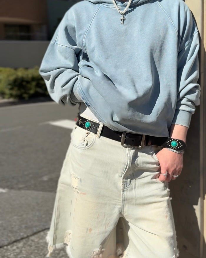RAW GLACIER SHRED DENIM SHORTS：ロー グレイシア シュレッド デニムショーツ