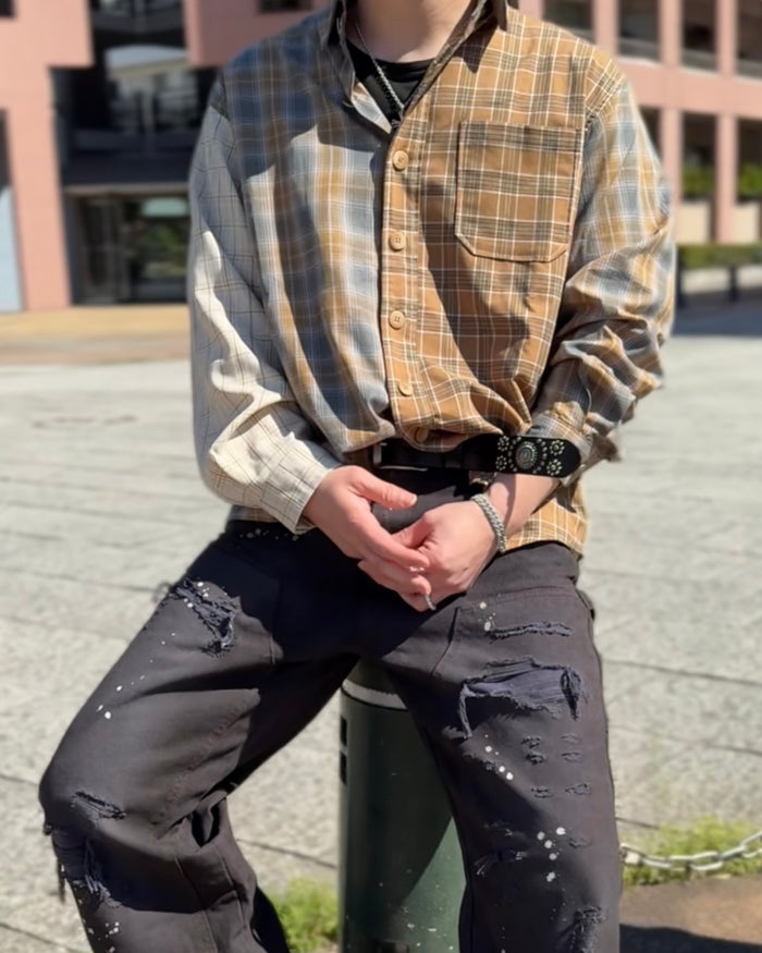 MISALIGN MIX PATCH ROTATE SHIRT：ミスアライン ミックス パッチ ローテート シャツ