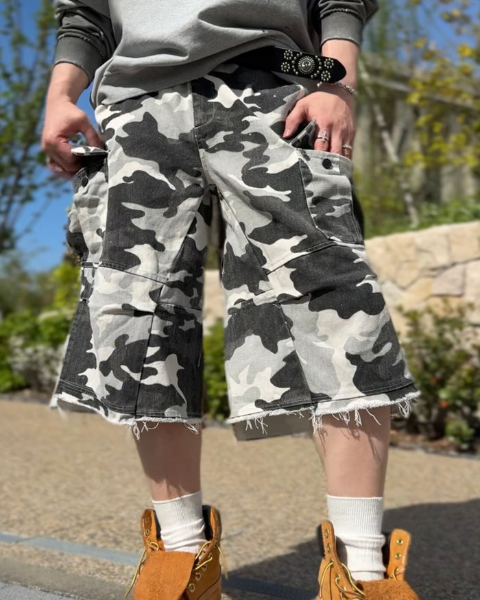 SHADOW VEIL DRAPE CAMO CARGO SHORTS：シャドウ ヴェール ドレープ カモ カーゴ ショーツ
