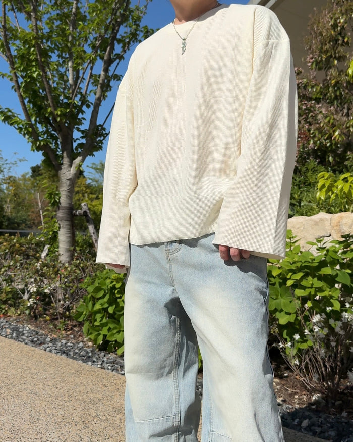 WAFFLE DRAPE WIDE SLEEVE PULLOVER：ワッフル ドレープ ワイド スリーブ プルオーバー