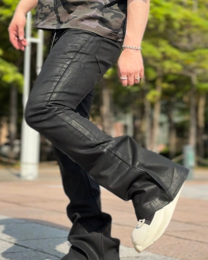 BLACK EYELET LACEUP FLARE DENIM：ブラック アイレット レースアップ フレア デニム