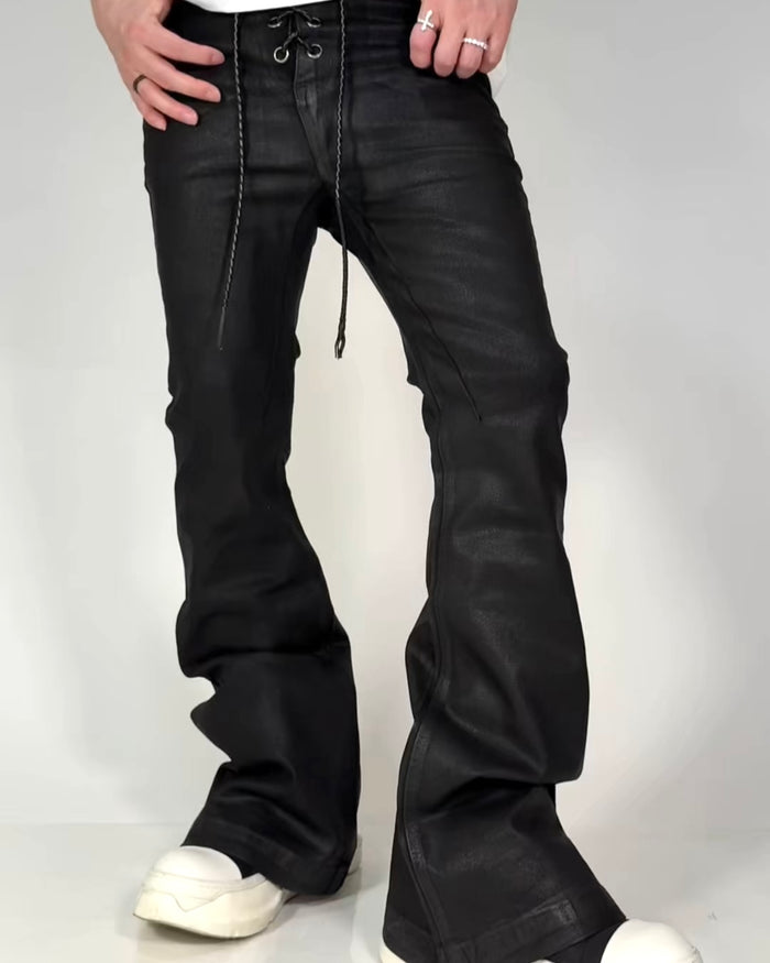 BLACK EYELET LACEUP FLARE DENIM：ブラック アイレット レースアップ フレア デニム