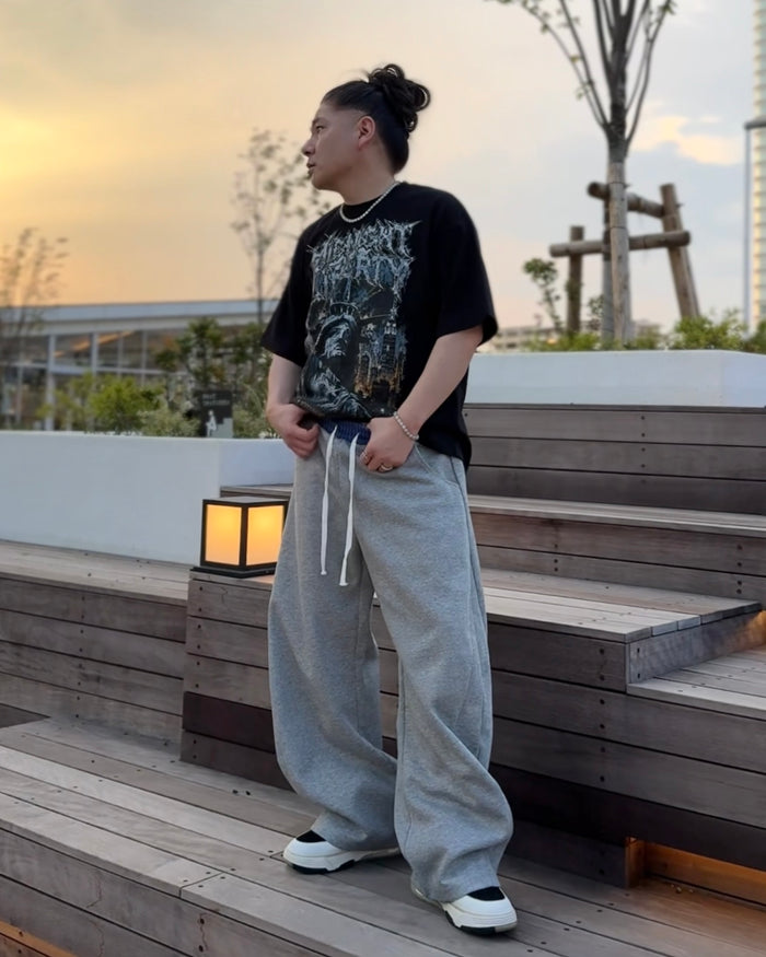 CRESCENT ARC GINGHAM PANEL SWEAT PANTS：クレセント アーク ギンガム パネル スウェット パンツ