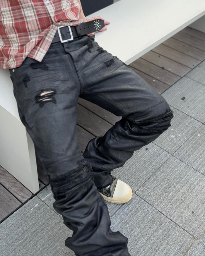 BLACK VEIL REMADE WAX FLARE DENIM：ブラック ヴェール リメイド ワックス フレア デニム