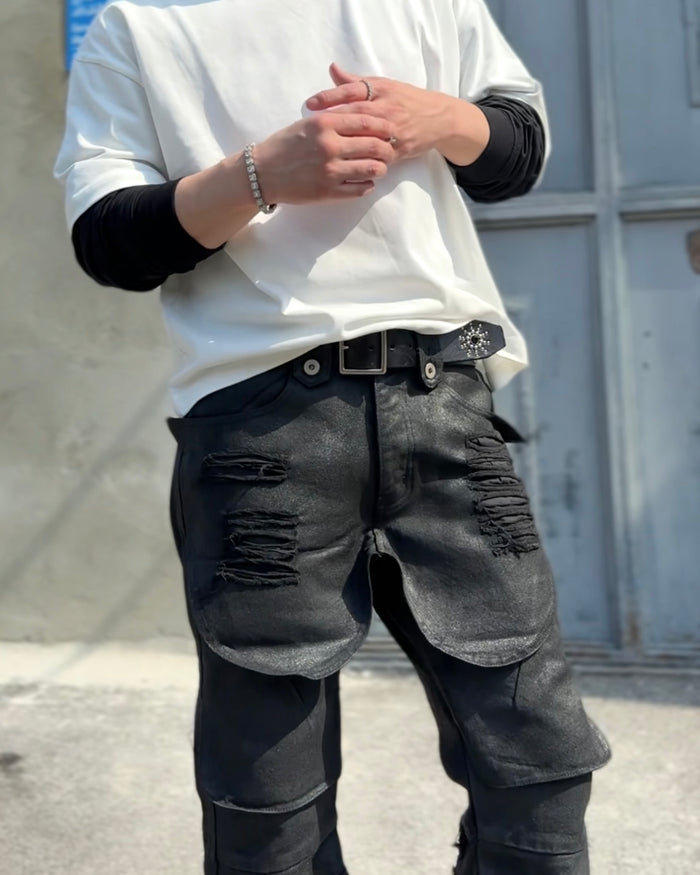 RAVAGE SHADOW DISTRESSED FLARE DENIM：ラヴィッジ シャドウ ディストレスド フレア デニム