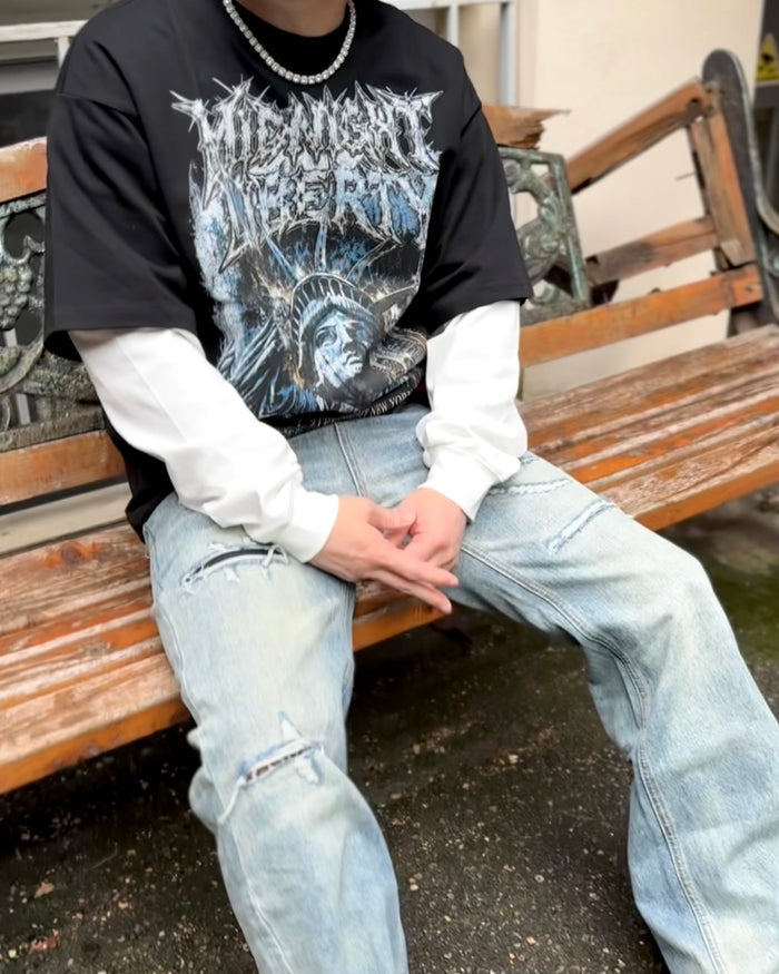 VICE CLAW DISTRESSED WIDE DENIM：ヴァイス クロウ ディストレスド ワイド デニム