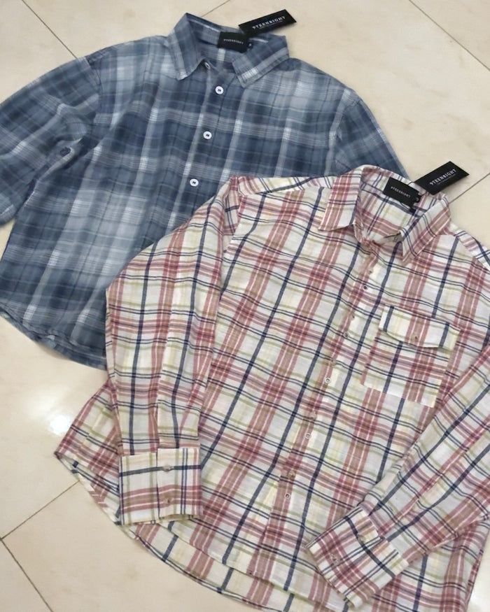 BLUE INDIGO WASHOUT PLAID SHIRT：ブルー インディゴ ウォッシュアウト プレイド シャツ