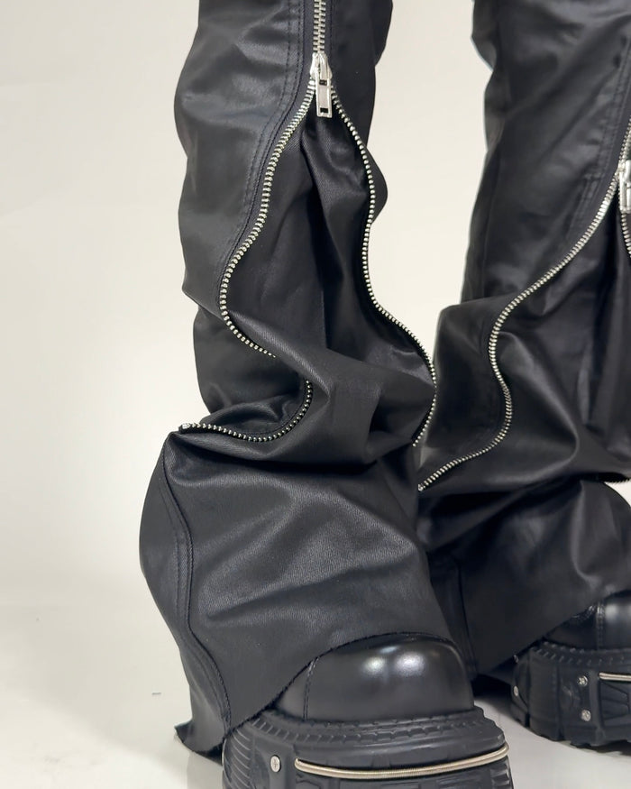SHADOW GLOSS BLADEZIP FLARE PANTS：シャドウ グロス ブレードジップ フレア パンツ