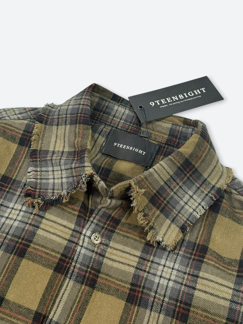 DRAINED FRAY WARP FLANNEL SHIRT：ドレインド フレイ ワープ フランネル シャツ