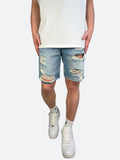 RETRO WASH DAMAGED DENIM SHORT：レトロウォッシュダメージショートデニム
