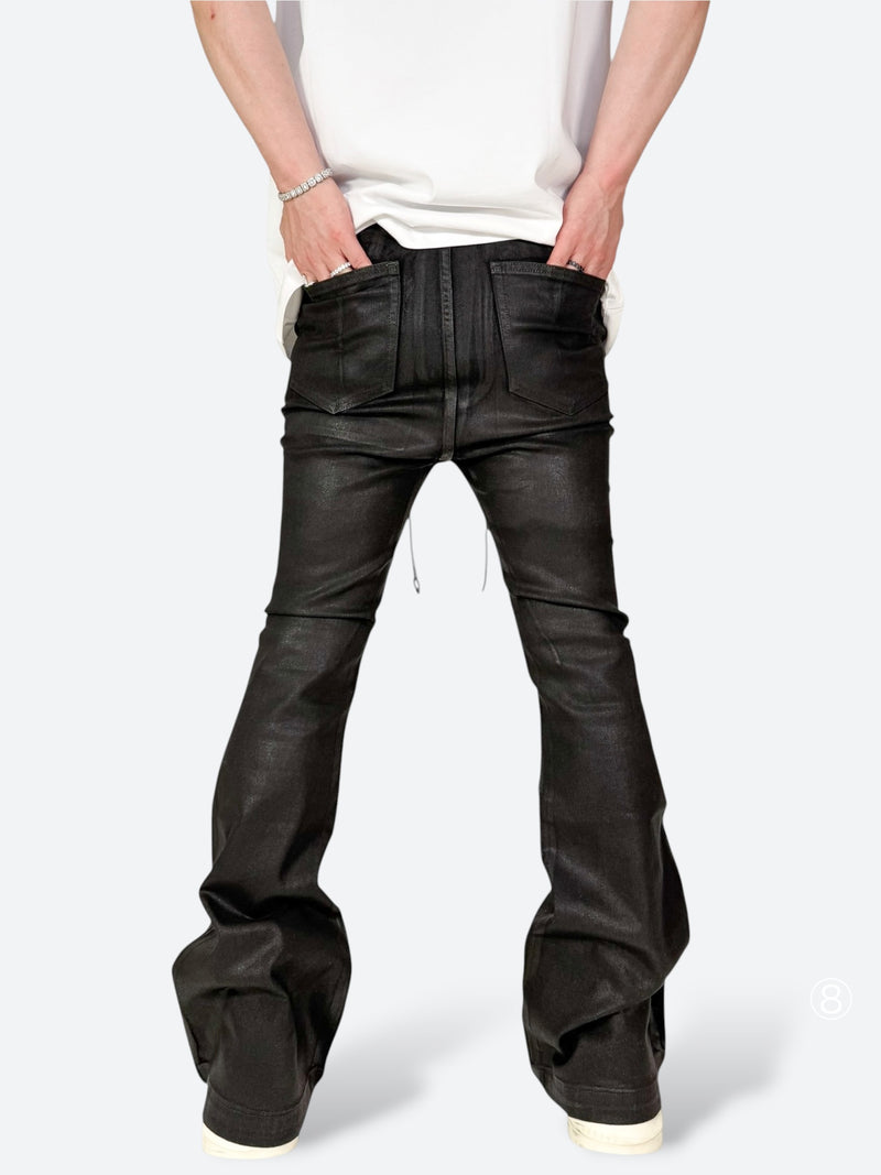 BLACK EYELET LACEUP FLARE DENIM：ブラック アイレット レースアップ