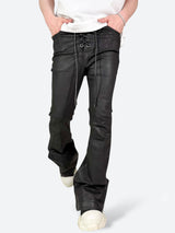 BLACK EYELET LACEUP FLARE DENIM：ブラック アイレット レースアップ フレア デニム