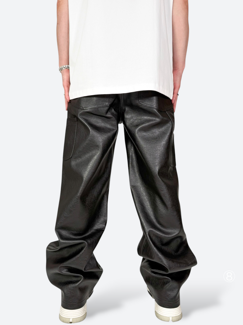 BLACK GLAZE PU LEATHER BAGGY PANTS：ブラック グレイズ PUレザー