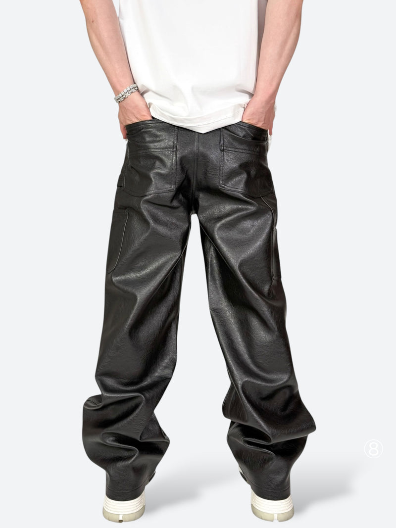 BLACK GLAZE PU LEATHER BAGGY PANTS：ブラック グレイズ PUレザー