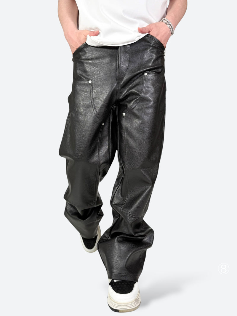 BLACK GLAZE PU LEATHER BAGGY PANTS：ブラック グレイズ PUレザー