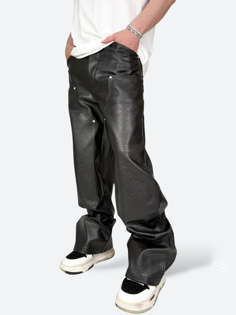 BLACK GLAZE PU LEATHER BAGGY PANTS：ブラック グレイズ PUレザー