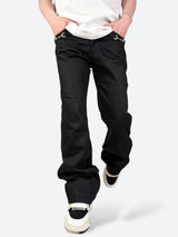 BLACK ORNAMENT PIERCED STRAIGHT PANTS：ブラック オーナメント ピアスド ストレート パンツ