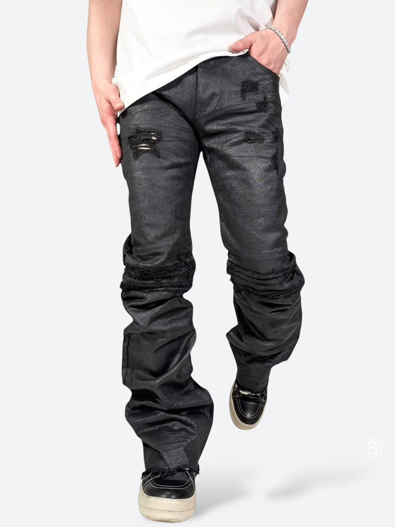 BLACK VEIL REMADE WAX FLARE DENIM：ブラック ヴェール リメイド