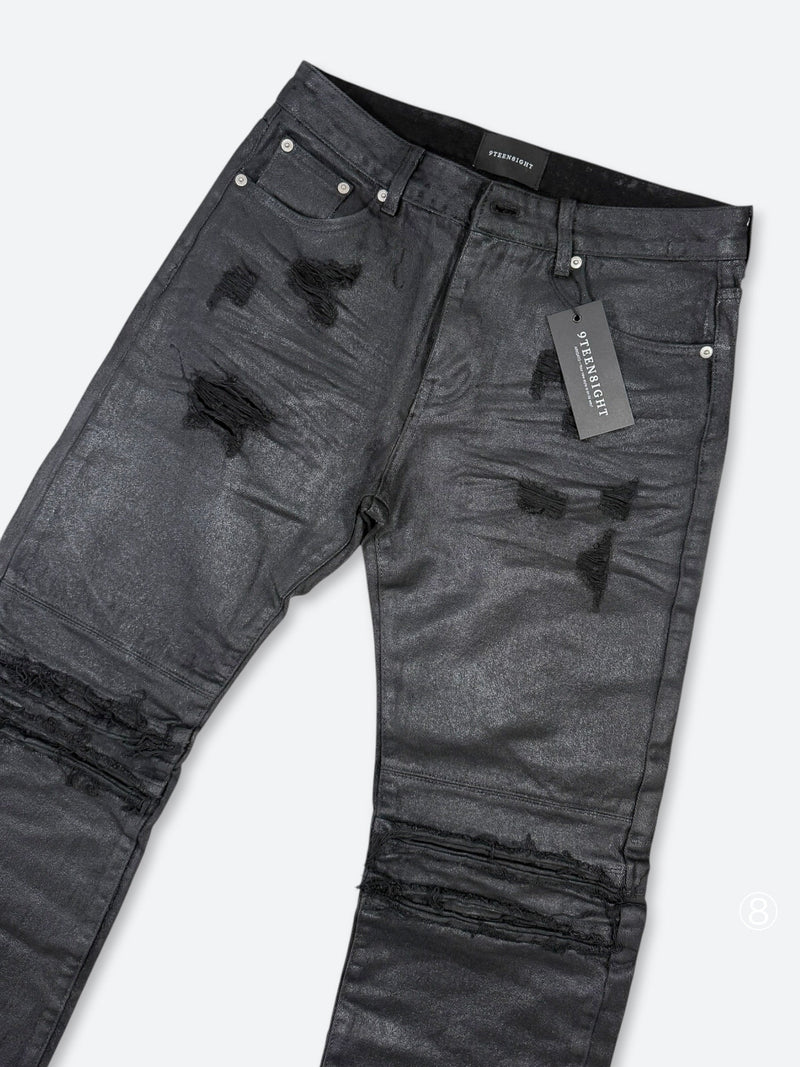 BLACK VEIL REMADE WAX FLARE DENIM：ブラック ヴェール リメイド