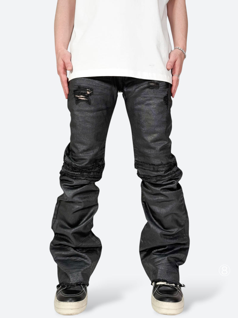 BLACK VEIL REMADE WAX FLARE DENIM：ブラック ヴェール リメイド