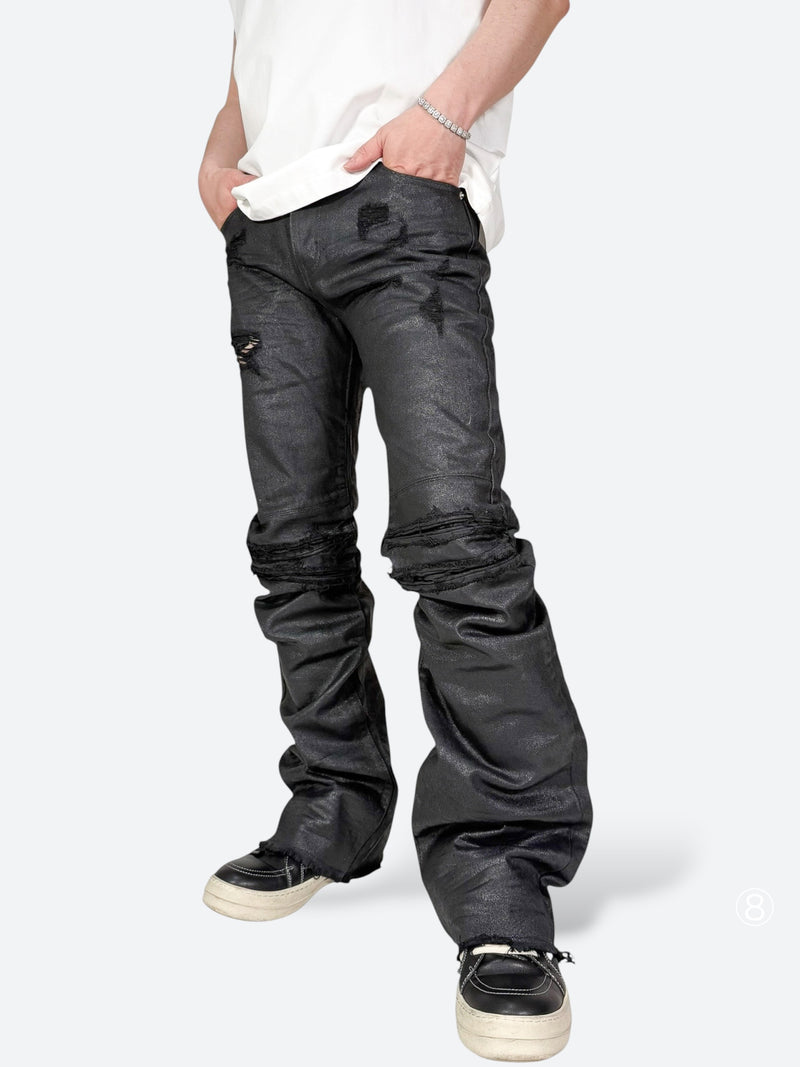 BLACK VEIL REMADE WAX FLARE DENIM：ブラック ヴェール リメイド