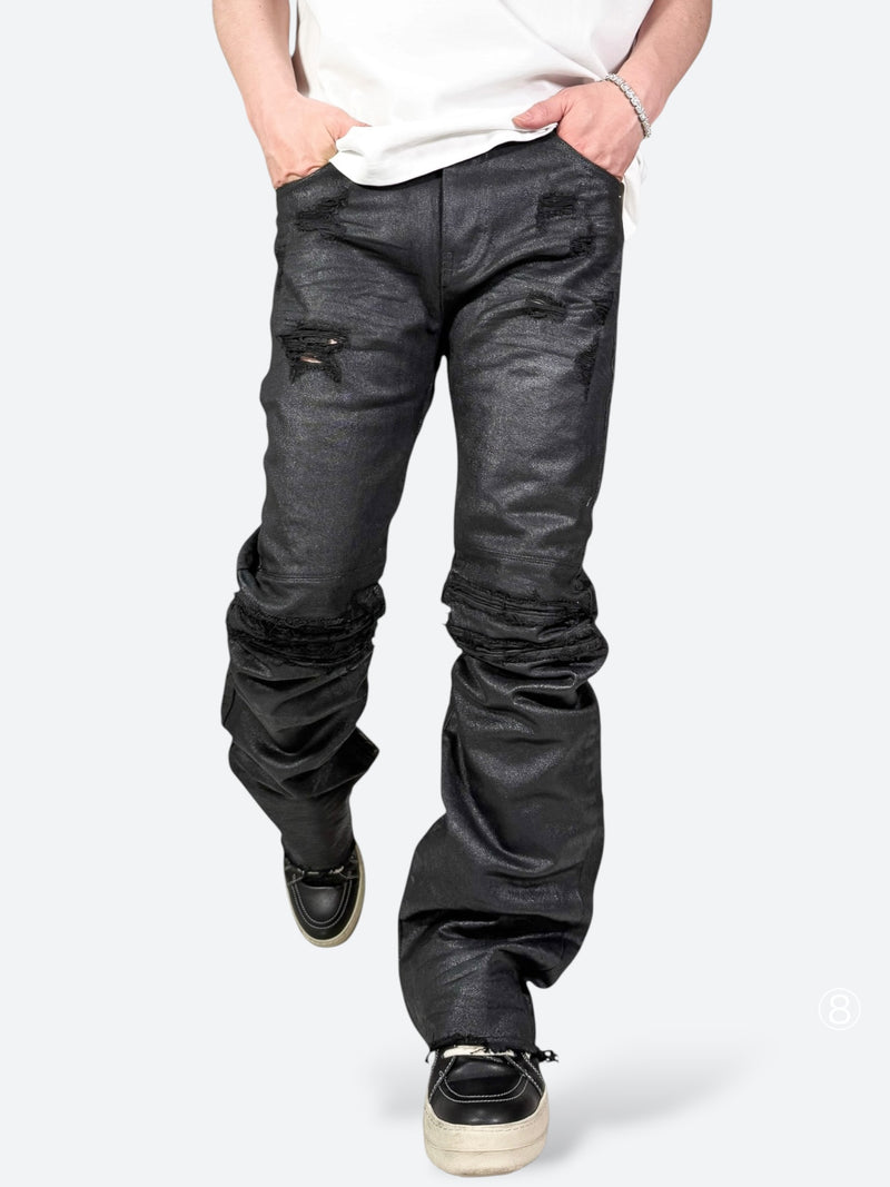 BLACK VEIL REMADE WAX FLARE DENIM：ブラック ヴェール リメイド