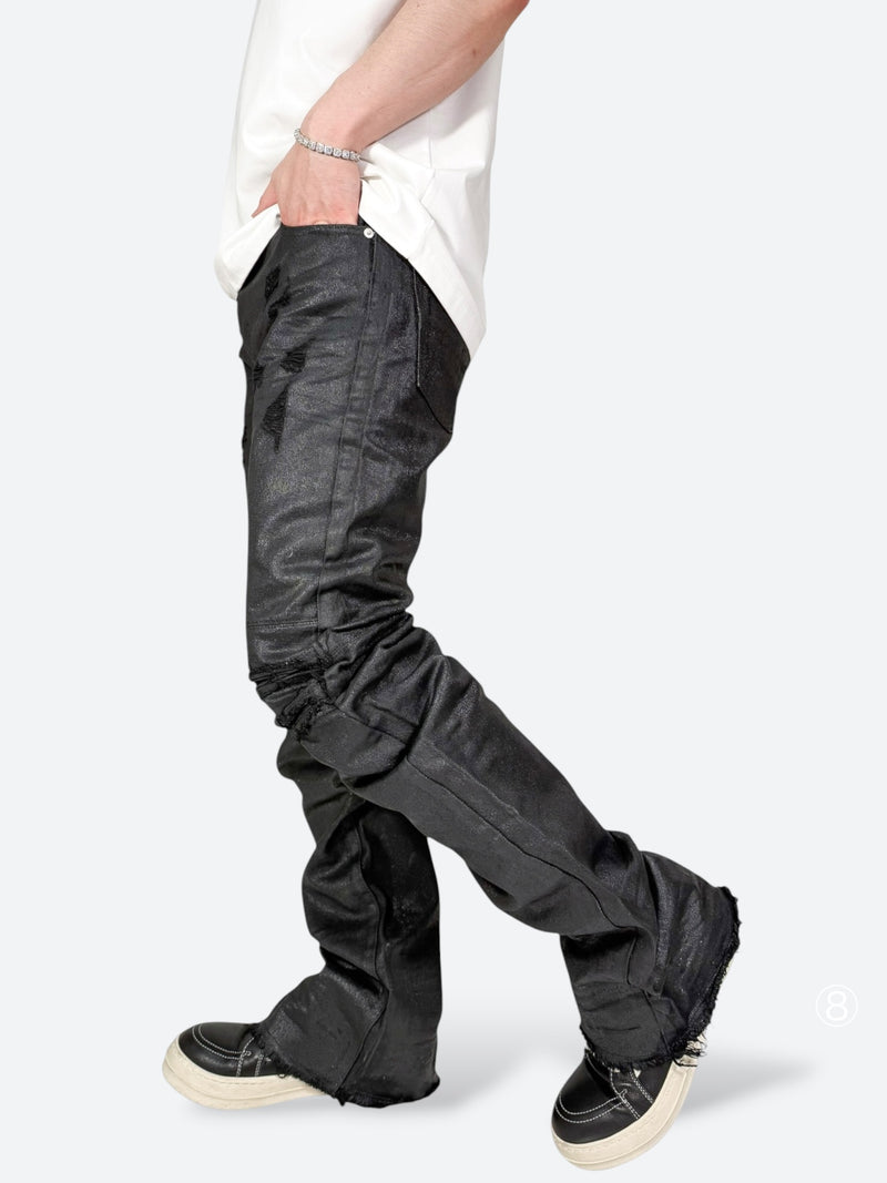 BLACK VEIL REMADE WAX FLARE DENIM：ブラック ヴェール リメイド