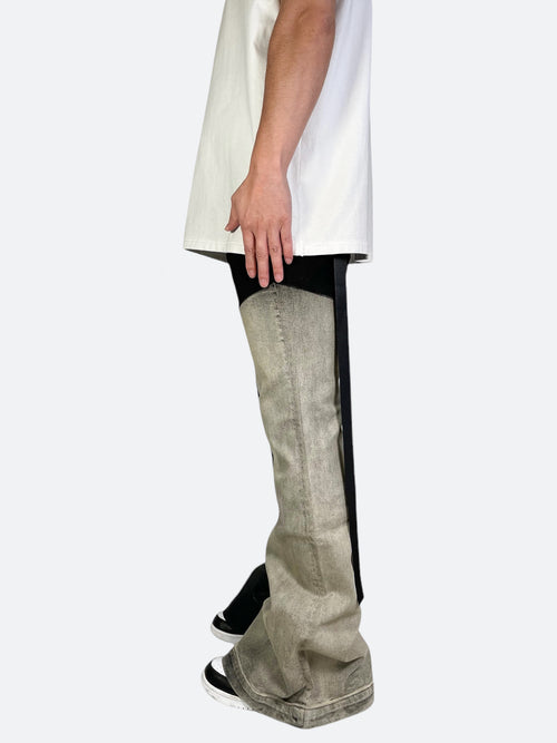 WAX COATING WIDE LEG FLARED DENIM：ワックスコーティングワイドレッグフレアデニム