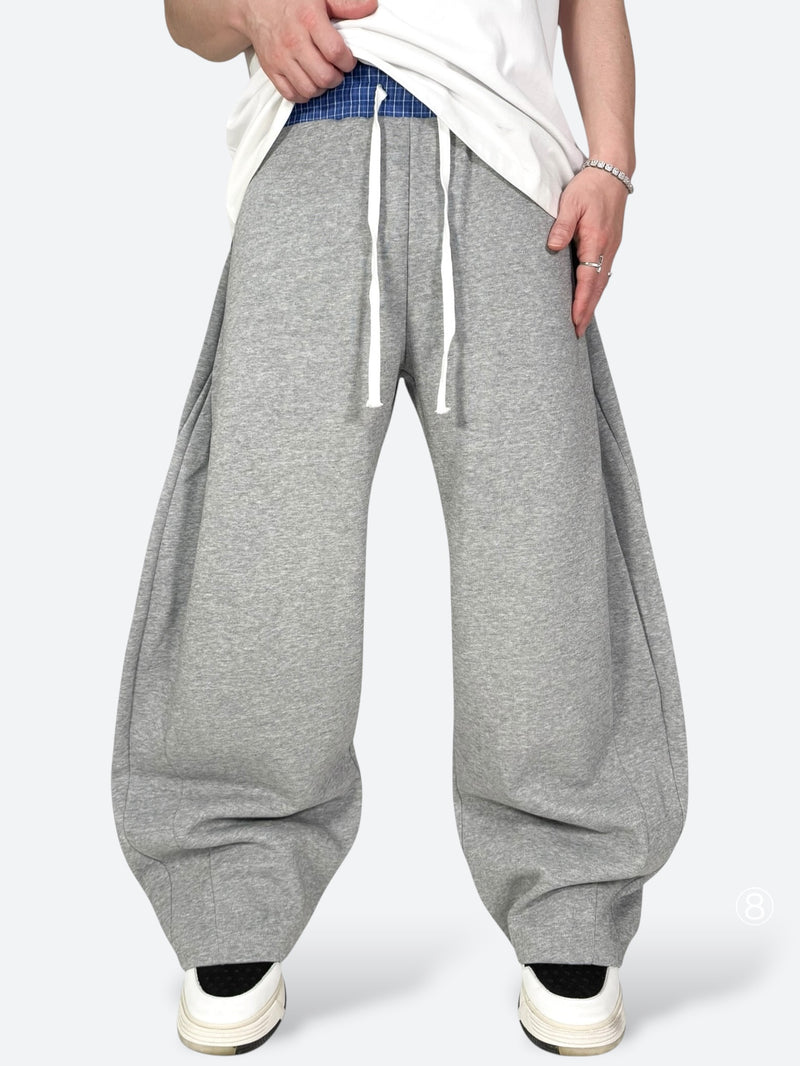 CRESCENT ARC GINGHAM PANEL SWEAT PANTS：クレセント アーク ギンガム
