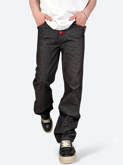 CRIMSON STITCH RUBY GLASS STRAIGHT DENIM：クリムゾン ステッチ ルビー グラス ストレート デニム