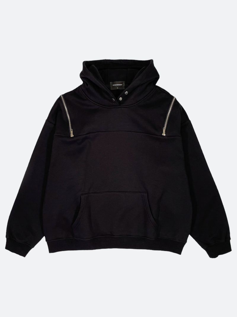 SHOULDER ZIPPER SWEAT HOODIE: Shoulder zipper sweat hoodie