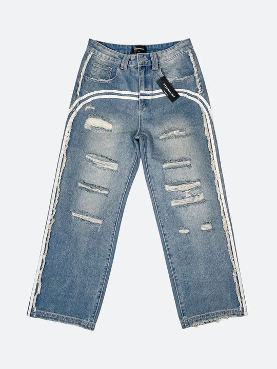 【THEAIRTOWN】Cubic Glitter Lettering Denim Pants ★S/M Vintage 90's KikWear Hydro BAGGY Cyber Grunge Jnco Wide-Leg