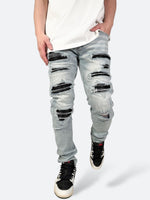 DAMAGED PATCH WHITE SKINNY DENIM: Damaged patch white skinny denim