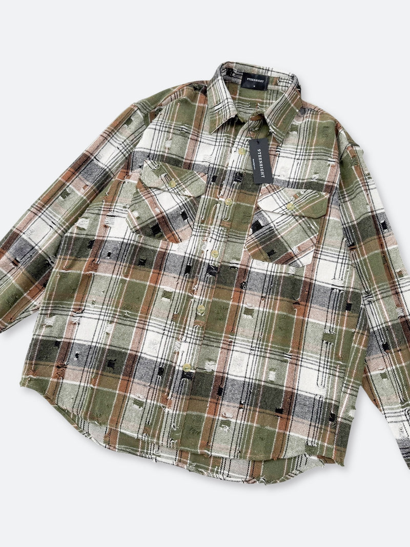 GRUNGE BLEACH PLAID SHIRT：グランジブリーチプレイドシャツ