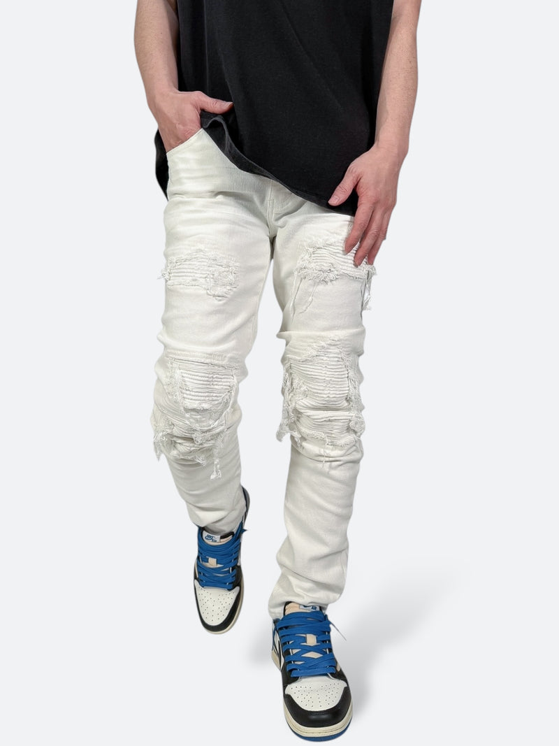 DAMAGED PATCH WHITE SKINNY DENIM: Damaged patch white skinny denim