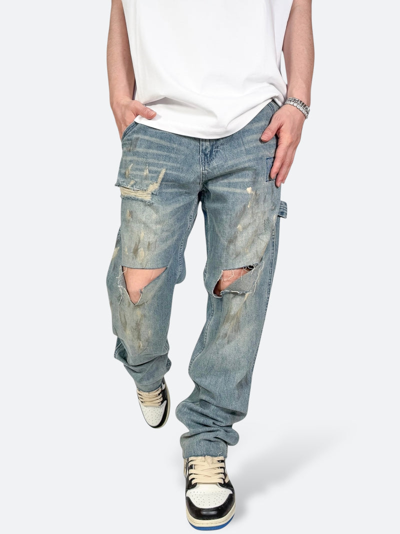 DAMAGED PATCH WHITE SKINNY DENIM: Damaged patch white skinny denim