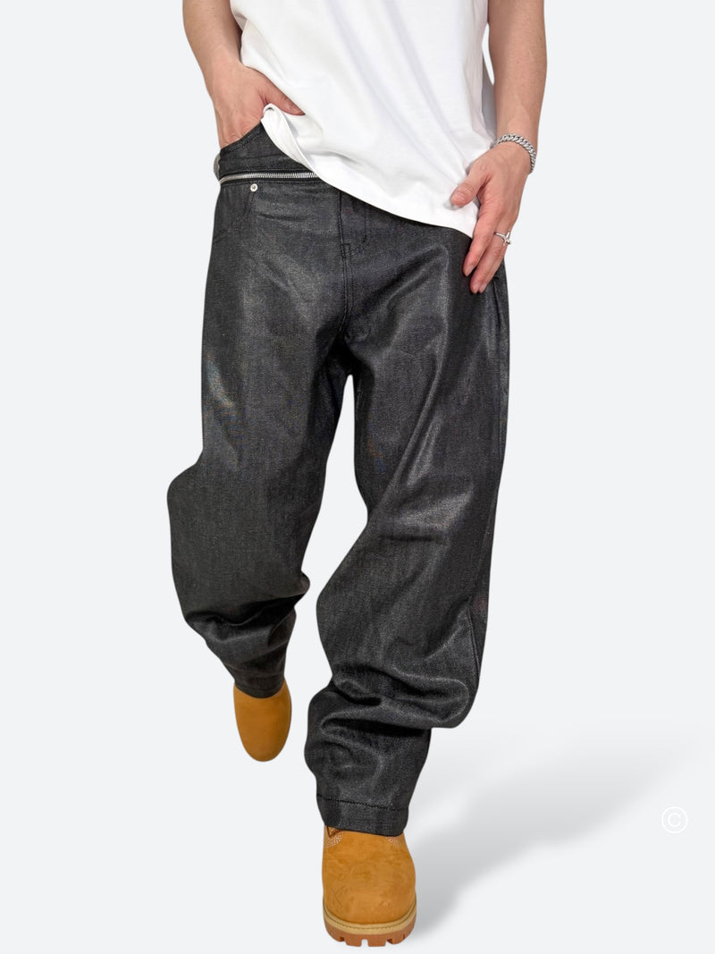DARK GLAZE BLAXOUT ZIP WIDE DENIM：ダーク グレイズ ブラックスアウト ジップ ワイド デニム