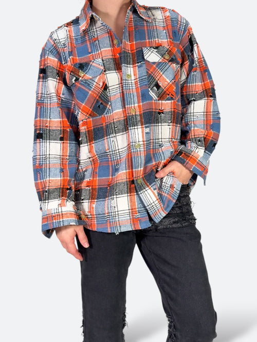 GRUNGE BLEACH PLAID SHIRT：グランジブリーチプレイドシャツ