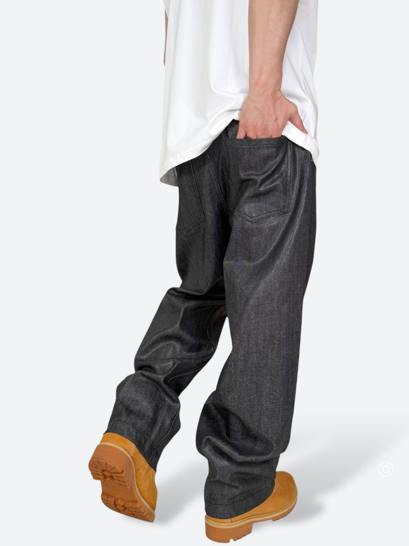 DARK GLAZE BLAXOUT ZIP WIDE DENIM：ダーク グレイズ ブラックスアウト ジップ ワイド デニム