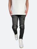 CASHEW FLOWER DAMAGED PATCH SKINNY DENIM：カシューフラワーダメージパッチスキニーデニム