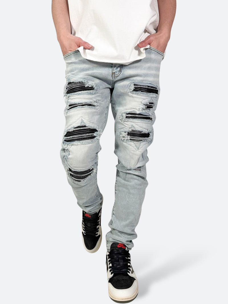 DAMAGED PATCH WHITE SKINNY DENIM: Damaged patch white skinny denim