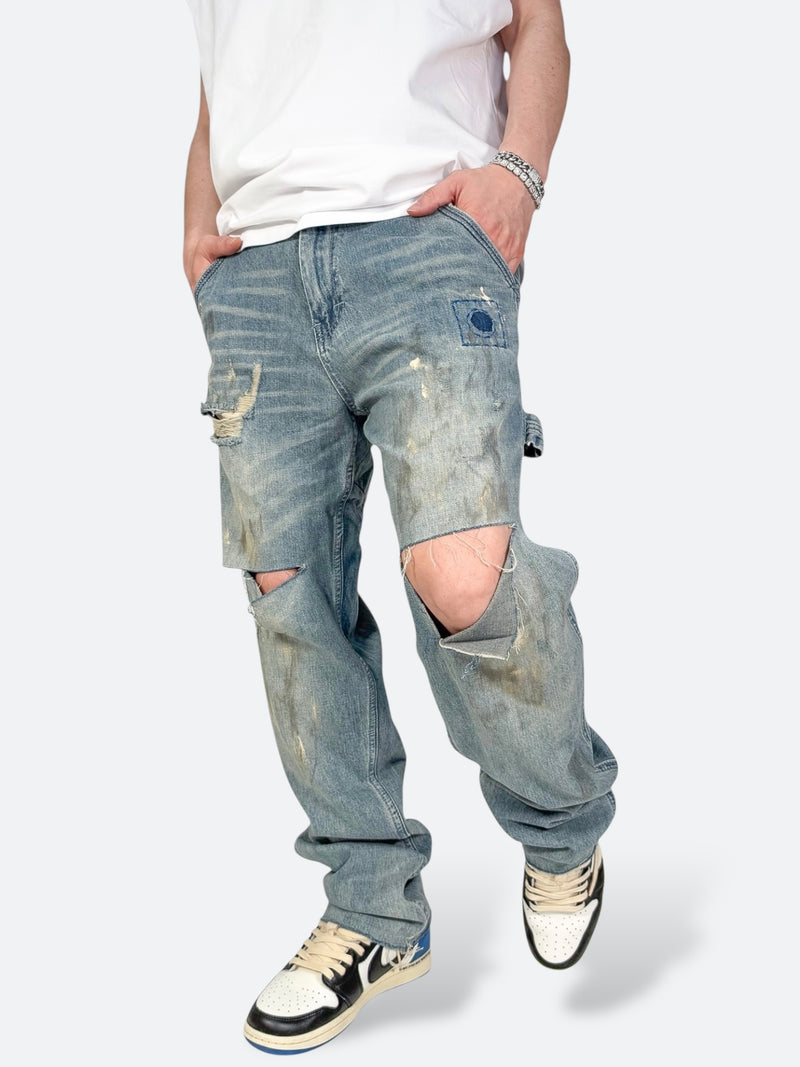 DAMAGED PATCH WHITE SKINNY DENIM: Damaged patch white skinny denim