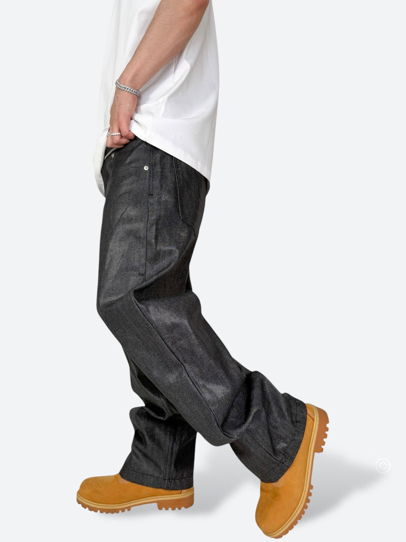DARK GLAZE BLAXOUT ZIP WIDE DENIM：ダーク グレイズ ブラックスアウト ジップ ワイド デニム