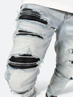 DAMAGED PATCH WHITE SKINNY DENIM: Damaged patch white skinny denim