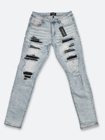 DAMAGED PATCH WHITE SKINNY DENIM: Damaged patch white skinny denim